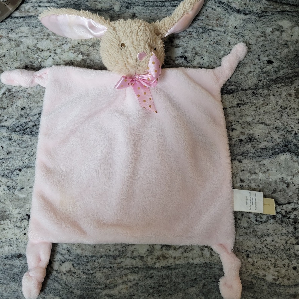 Dan Dee Pink Bunny Rabbit Knot Rattle Security Blanket/Lovey